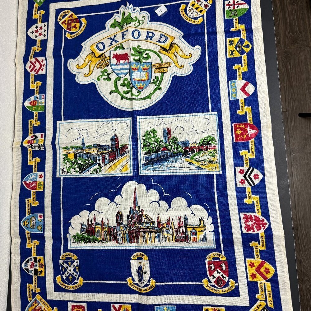Vintage Irish Linen Tea Towel " Oxford"  ARMS  Size 21" x 31" NEW